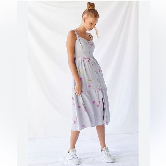 Urban Outfitters Linen Dress Midi Floral Print Dress Size Medium - Picture 4 of 16